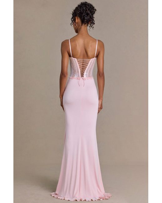 Oh Polly Pink Embellished Lace Corset Gown