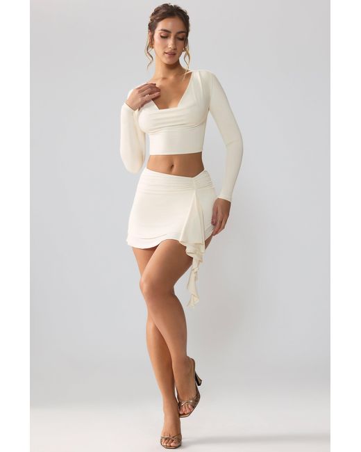 Oh Polly White Slinky Jersey Mid Rise Ruffle Layer Mini Skirt