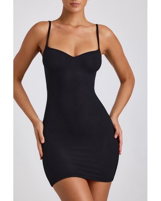 Oh Polly Black Ribbed Modal Mini Dress