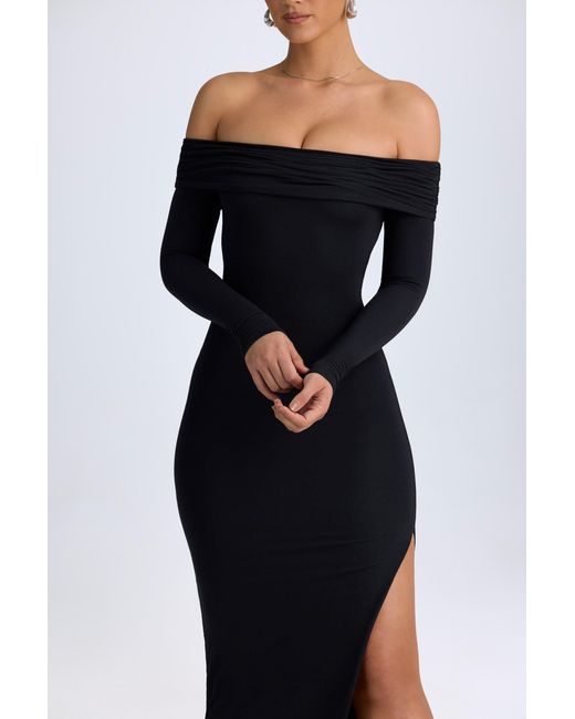 Oh Polly Black Modal Off-Shoulder Open-Back Maxi Dress