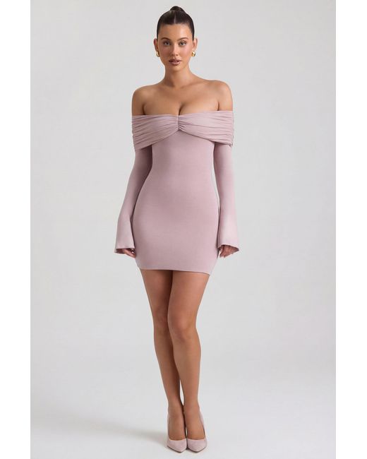 Oh Polly Natural Modal-Cashmere Blend Off-Shoulder Ruched Mini Dress
