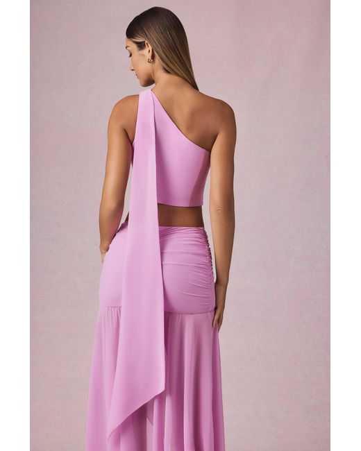 Oh Polly Pink Scarf-Detail One-Shoulder Top