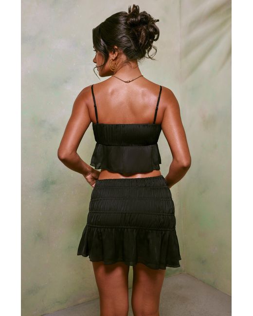 Oh Polly Black Shirred Thigh High Split Mid Rise Mini Skirt
