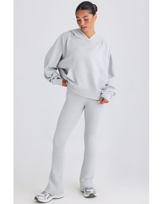 BO+TEE Gray Textured Cotton Jersey Flared Trousers