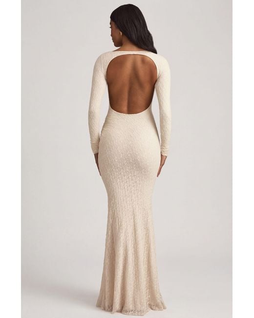 Oh Polly White Ruched Backless Lace Maxi Dress