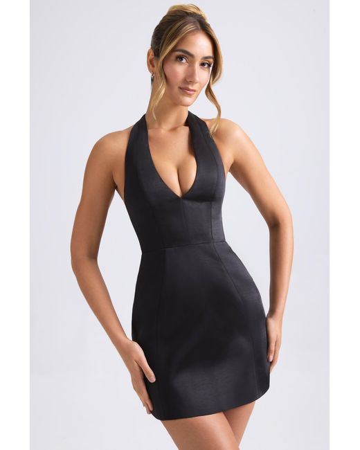 Oh Polly Black Halterneck Structured Tulip Mini Dress