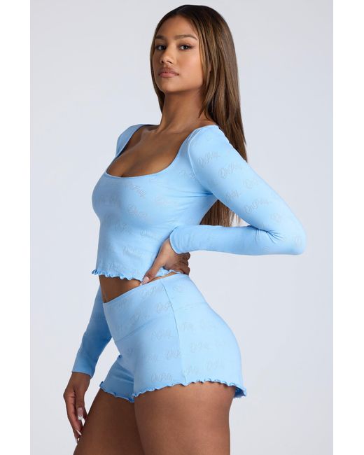 Oh Polly Blue Mid Rise Pointelle Mini Shorts