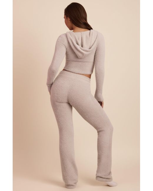 Oh Polly Gray Fluffy Knit Wide-Leg Trousers