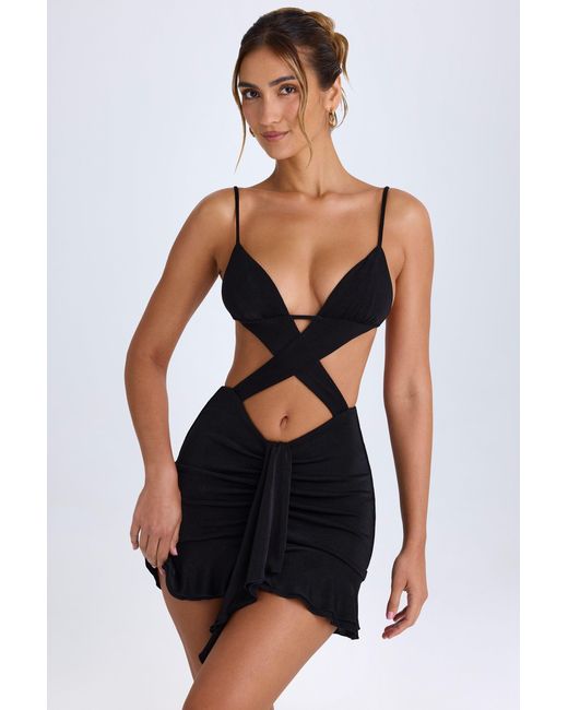 Oh Polly Black Ruffle-Trim Cut-Out Mini Dress