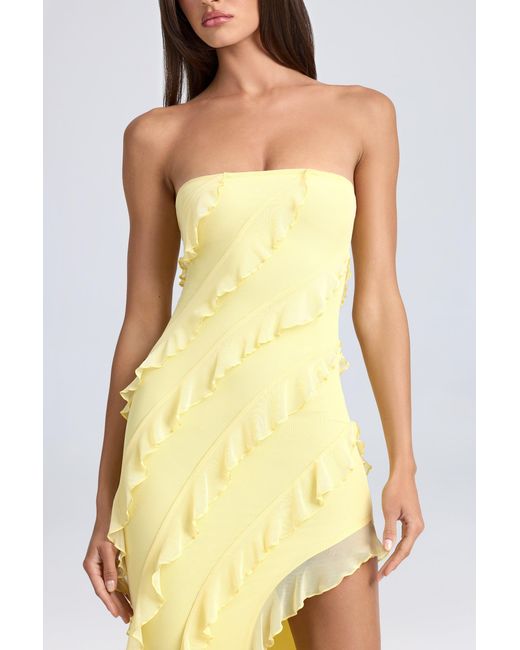 Oh Polly Yellow Bandeau Ruffle-Trim Maxi Dress