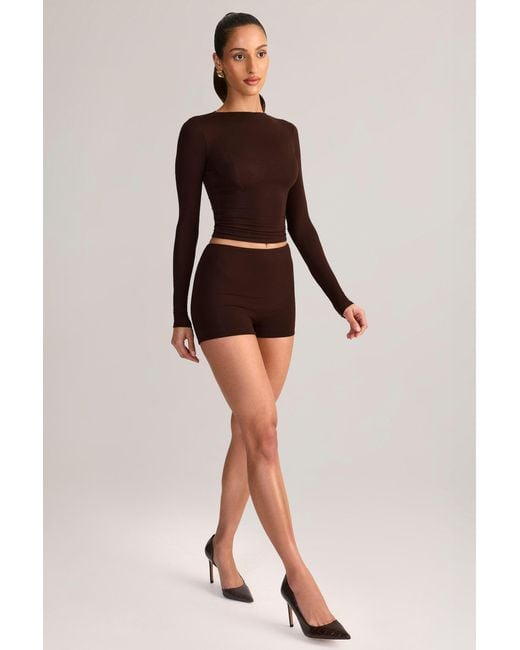 Oh Polly Brown Modal High-Rise Bodycon Mini Shorts