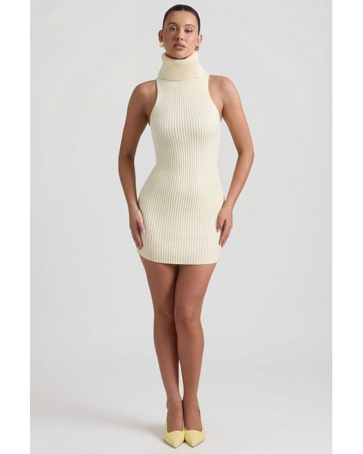 Oh Polly Yellow Ribbed-Knit Turtleneck Mini Dress