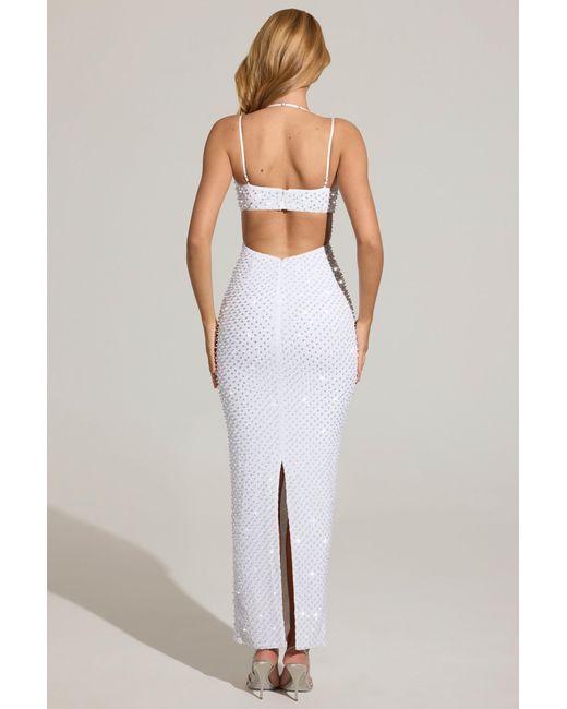 Oh Polly White Embellished Cowl-Neck Maxi Dress