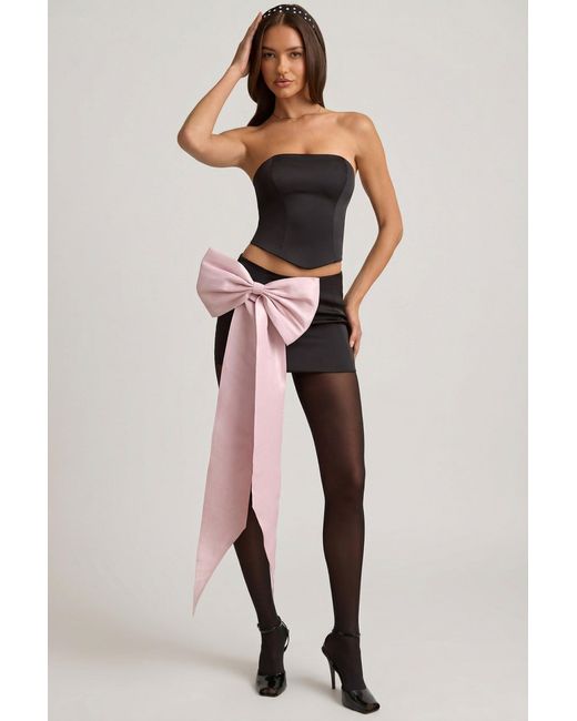 Oh Polly Black Satin Bow-Detail Low-Rise Mini Skirt