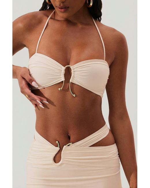 Oh Polly White Ruched Waist Hardware Detail Maxi Skirt