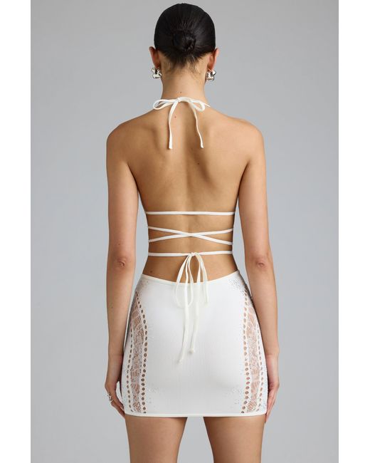 Oh Polly White Embellished Mid-Rise Mini Skirt