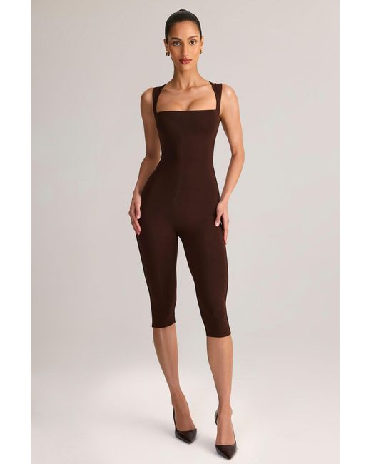 Oh Polly Brown Modal Square-Neck Bodycon Capri Jumpsuit