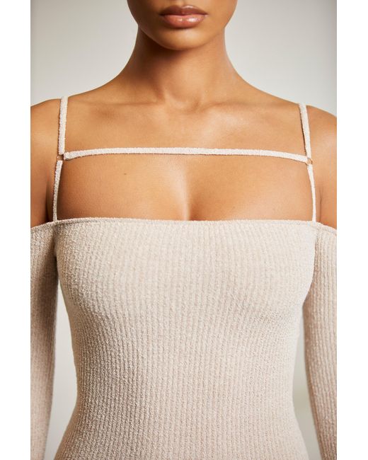 Oh Polly Natural Cold Shoulder Long Sleeve Mini Dress
