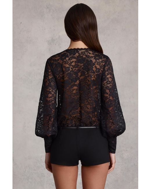Oh Polly Black Sheer Lace Plunge-Neck Loose-Fit Playsuit
