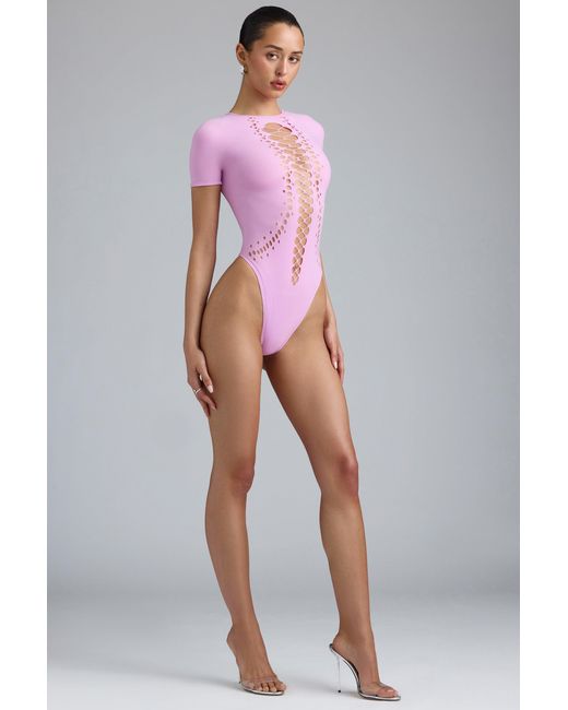 Oh Polly Pink Lace-Up Bodysuit