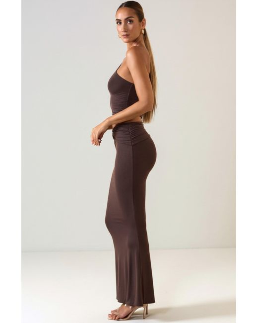 Oh Polly Brown Modal Twist-Front Maxi Skirt