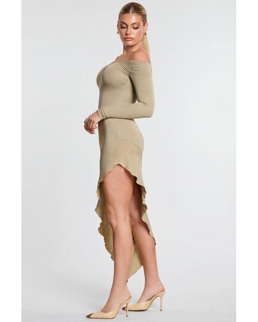 Oh Polly Natural Long Sleeve Off-The-Shoulder Modal Cashmere Blend Maxi Dress