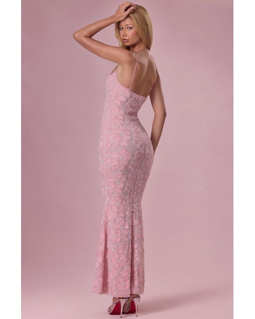 Oh Polly Pink Embellished Square Neck Maxi Dress