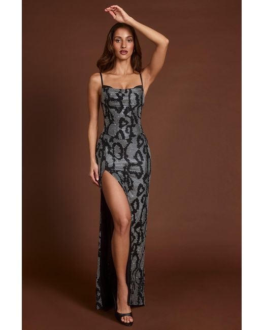 Oh Polly Metallic Embellished Peekaboo Cowl-Neck Dress