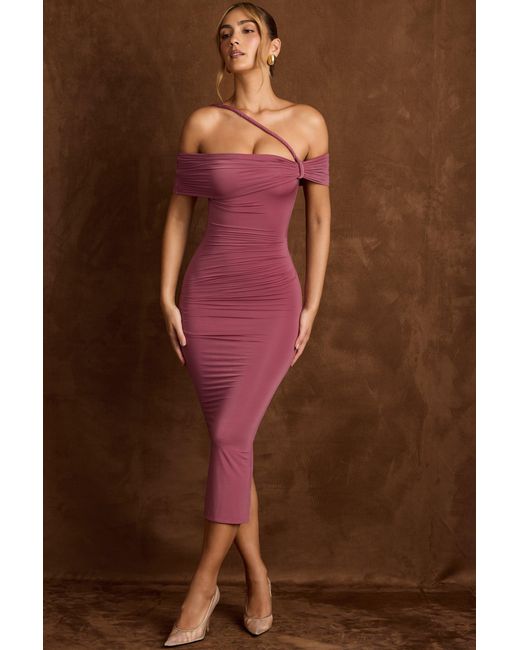 Oh Polly Pink Off-Shoulder Draped Midaxi Dress