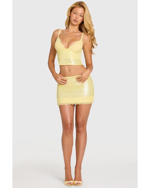 Oh Polly Yellow Sequin Lace Mid-Rise Mini Skirt