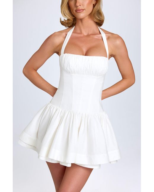 Oh Polly White Ruched Halterneck Mini Dress