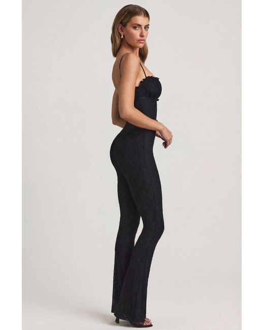 Oh Polly Black Bow-Detail Lace Flared Jumpsuit