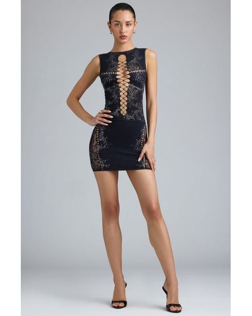 Oh Polly Black Embellished Mid-Rise Mini Skirt