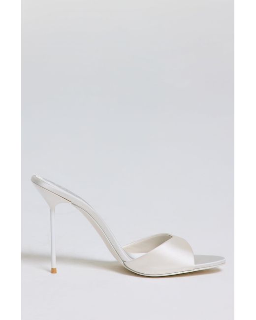 Oh Polly White Satin Heeled Mule Sandal