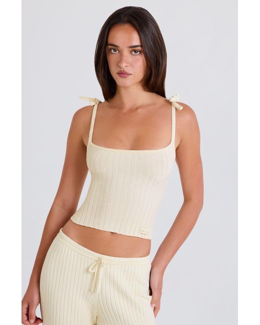 BO+TEE White Ribbed Knit Tie Tank Top