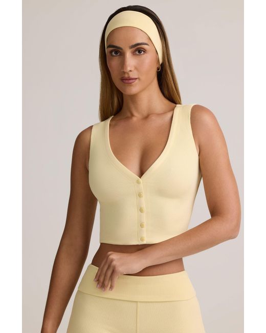 Oh Polly Yellow Modal Ribbed Button-Up Vest Top