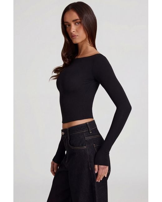 Oh Polly Black Modal Boat-Neck Long-Sleeve Top