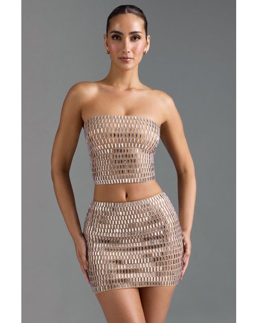 Oh Polly Natural Embellished Low-Rise Micro Mini Skirt