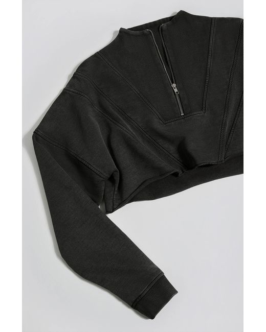 BO+TEE Black Cotton Jersey Acid Wash Cropped Sweatshirt
