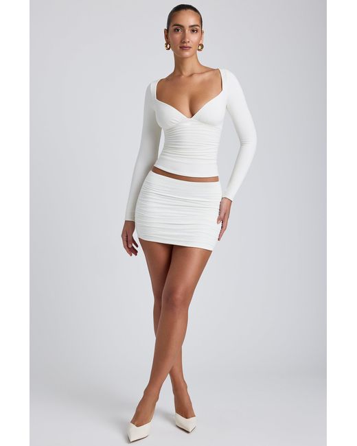 Oh Polly White Modal Ruched Long-Sleeve Top