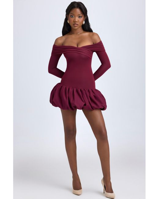 Oh Polly Red Modal Off-Shoulder Bubble Hem Mini Dress