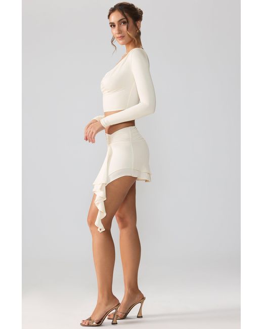 Oh Polly White Slinky Jersey Mid Rise Ruffle Layer Mini Skirt