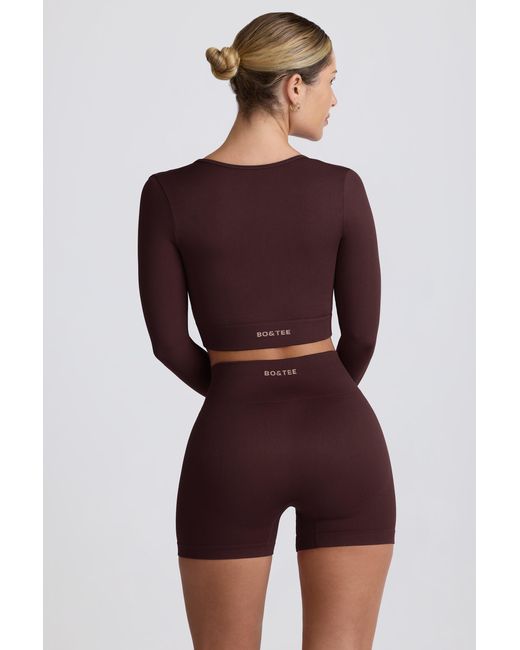 BO+TEE Brown Super Sculpt Seamless Long-Sleeve Crop Top