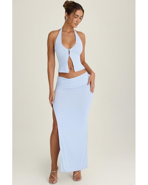 Oh Polly Blue Ruched Maxi Skirt