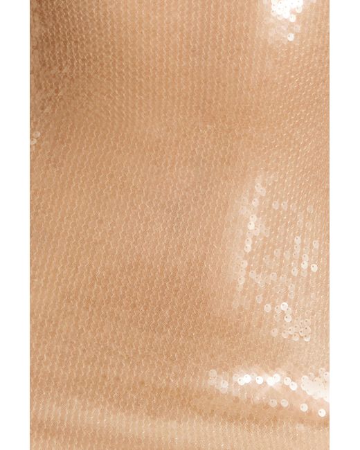Oh Polly Natural Sheer Sequin Asymmetric Cut Out Mini Dress