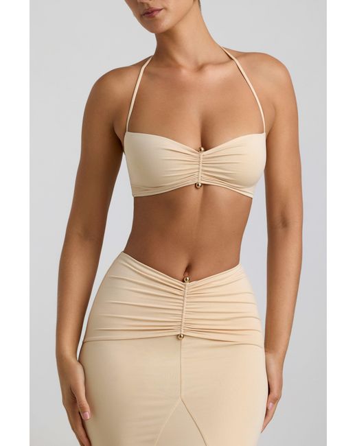 Oh Polly White Slinky Jersey Hardware Detail Halterneck Bralette