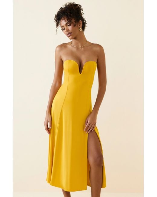 Oh Polly Yellow Slinky Jersey Strapless A-Line Midaxi Dress