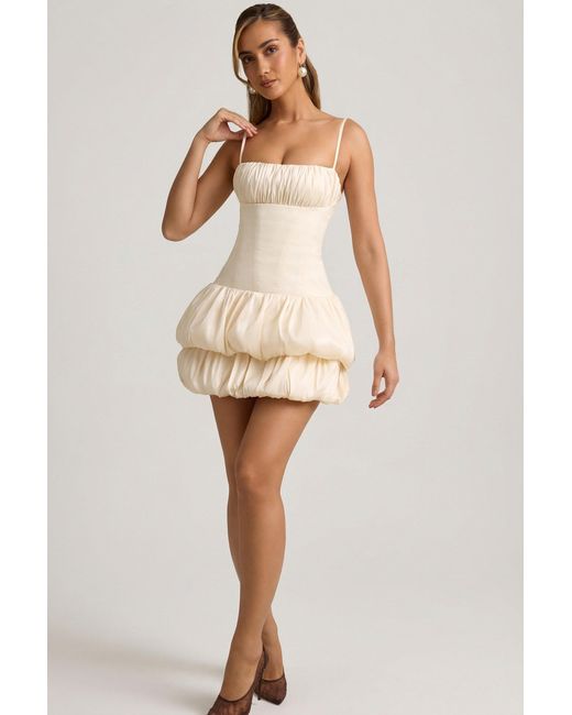 Oh Polly White Satin Bubble Hem Corset Mini Dress