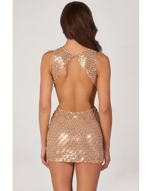 Oh Polly Metallic Embellished High-Neck Mini Dress