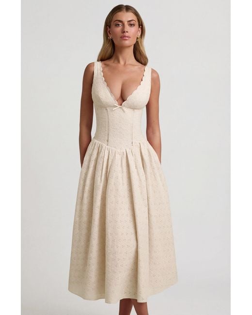 Oh Polly White Broderie Anglaise Bow-Detail A-Line Midaxi Dress